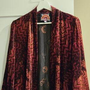 Johnny Was Burgundy Velvet Kimono Robe Coat XS
